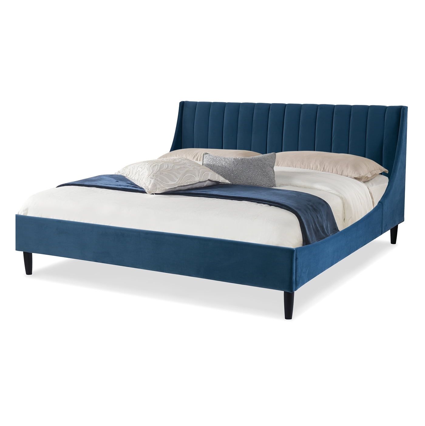 Aspen Teal Velvet Upholstered Queen Platform Bed with Tufted Headboard