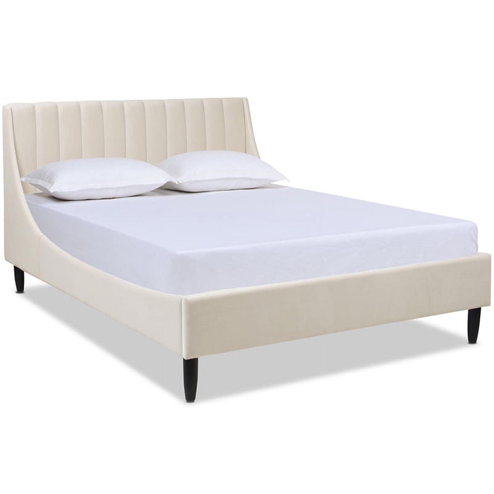 Queen Light Beige Velvet Tufted Platform Bed with Headboard