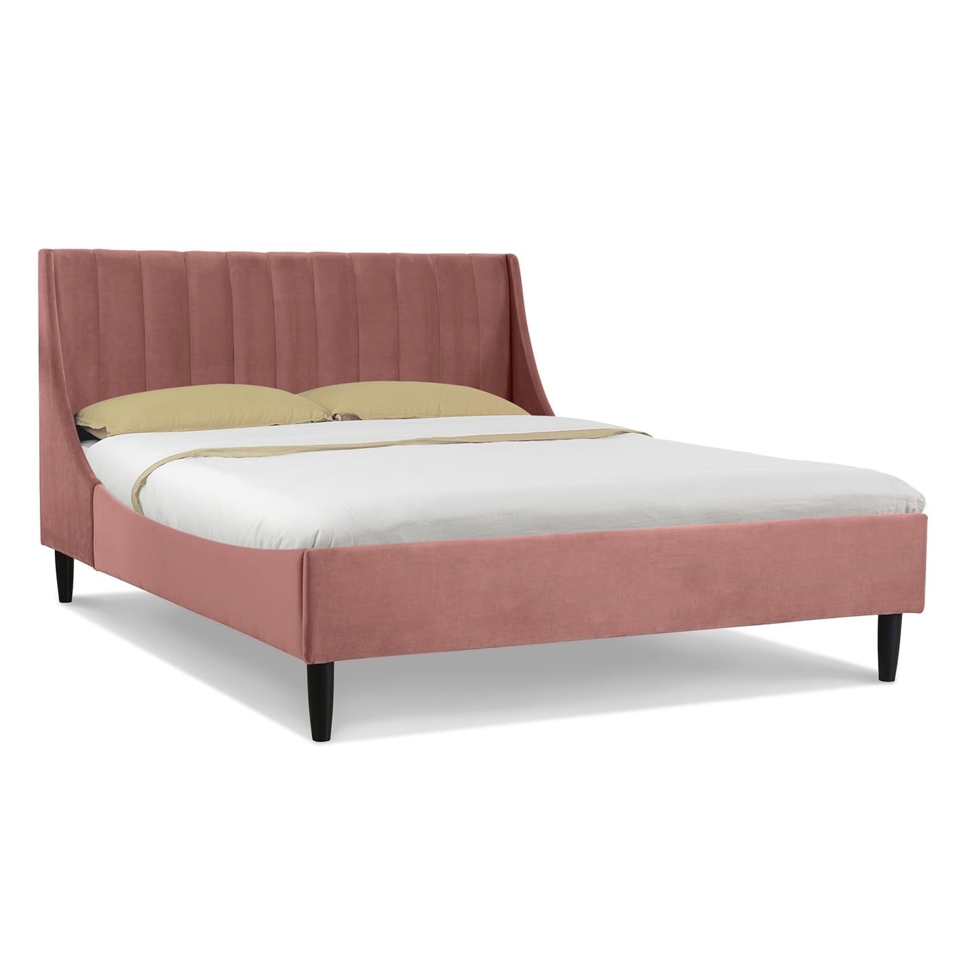 Ash Rose Velvet Upholstered Queen Bed with Vertical Tufting