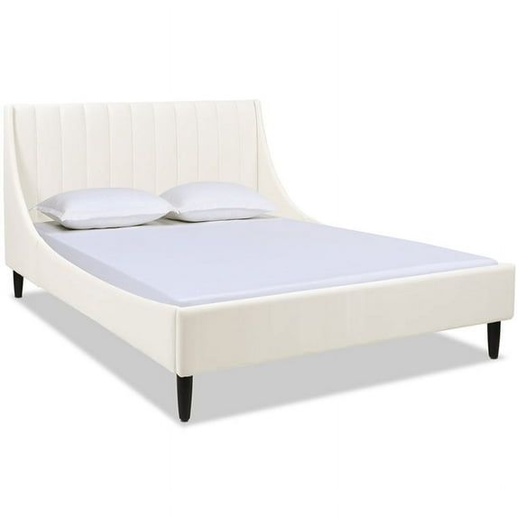 Aspen Queen Pine Upholstered Platform Bed with Tufted Headboard