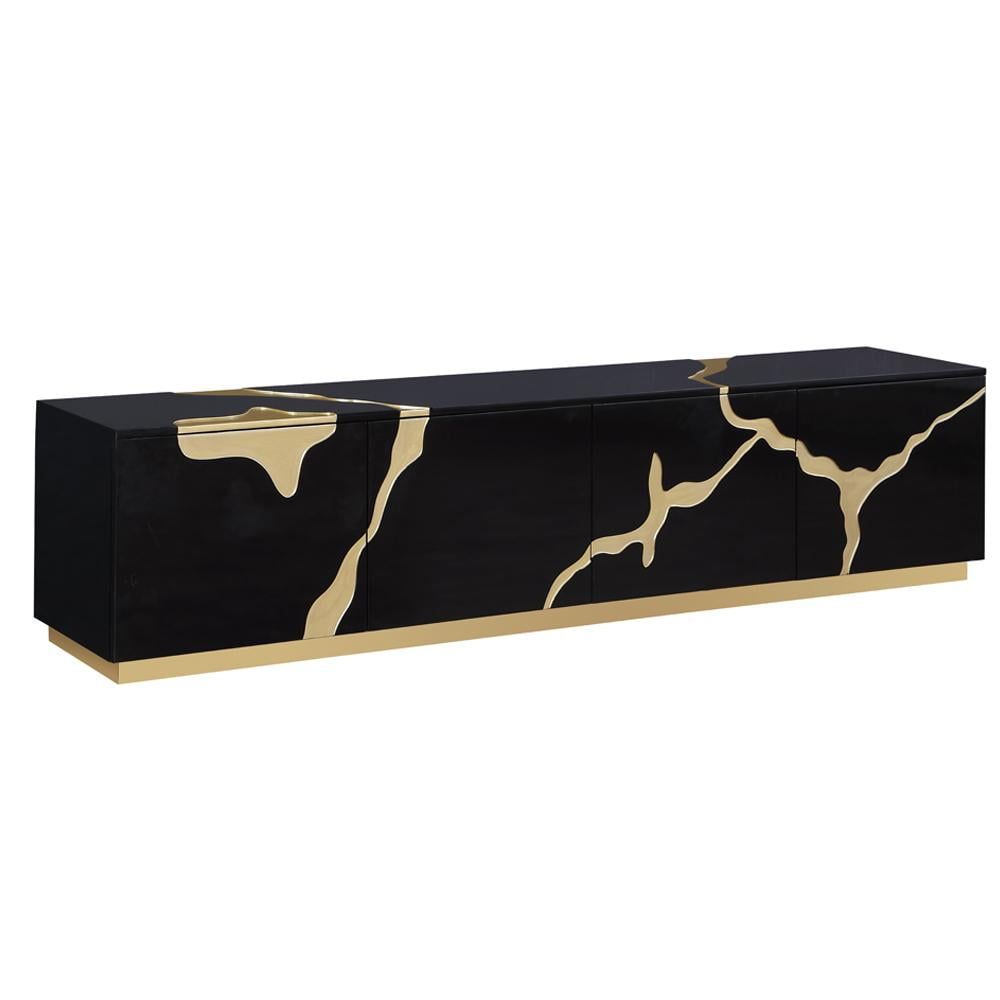 Sanford Black High Gloss Wood and Gold Accent Modern TV Stand