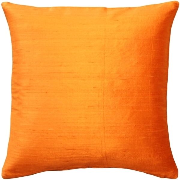 Sankara Orange Dupioni Silk Square Throw Pillow 18x18