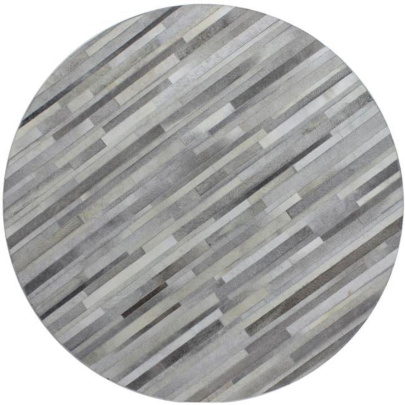 Luxurious Hand-Stitched Gray Stripe Round Cowhide Rug - 6 ft