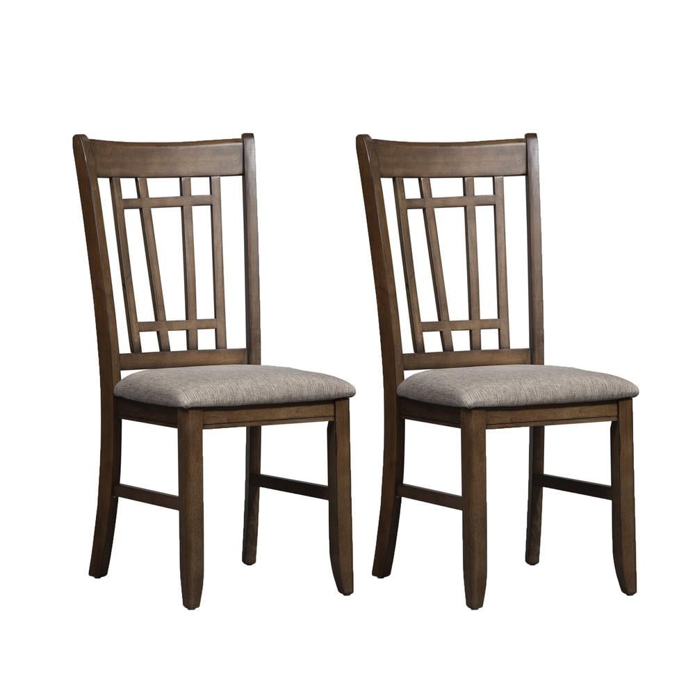 Medium Brown Upholstered Lattice Back Side Chair Set