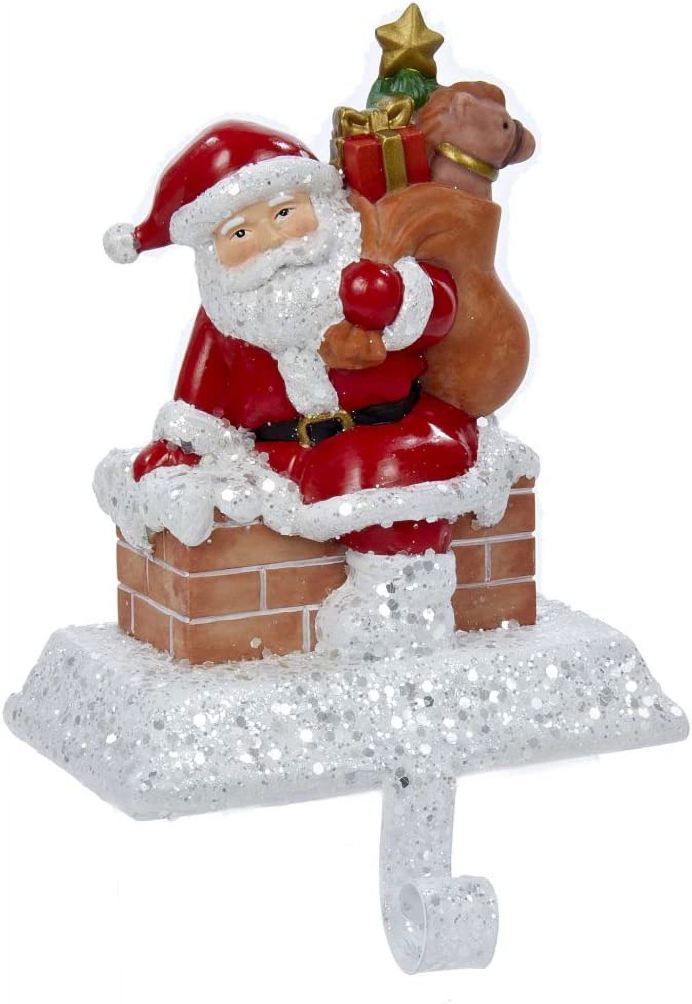 Festive 6.5-Inch Resin Santa with Gift Box Stocking Holder