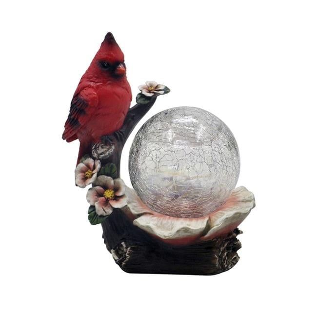 7.5" Red Cardinal Crackle Glass Solar Bauble