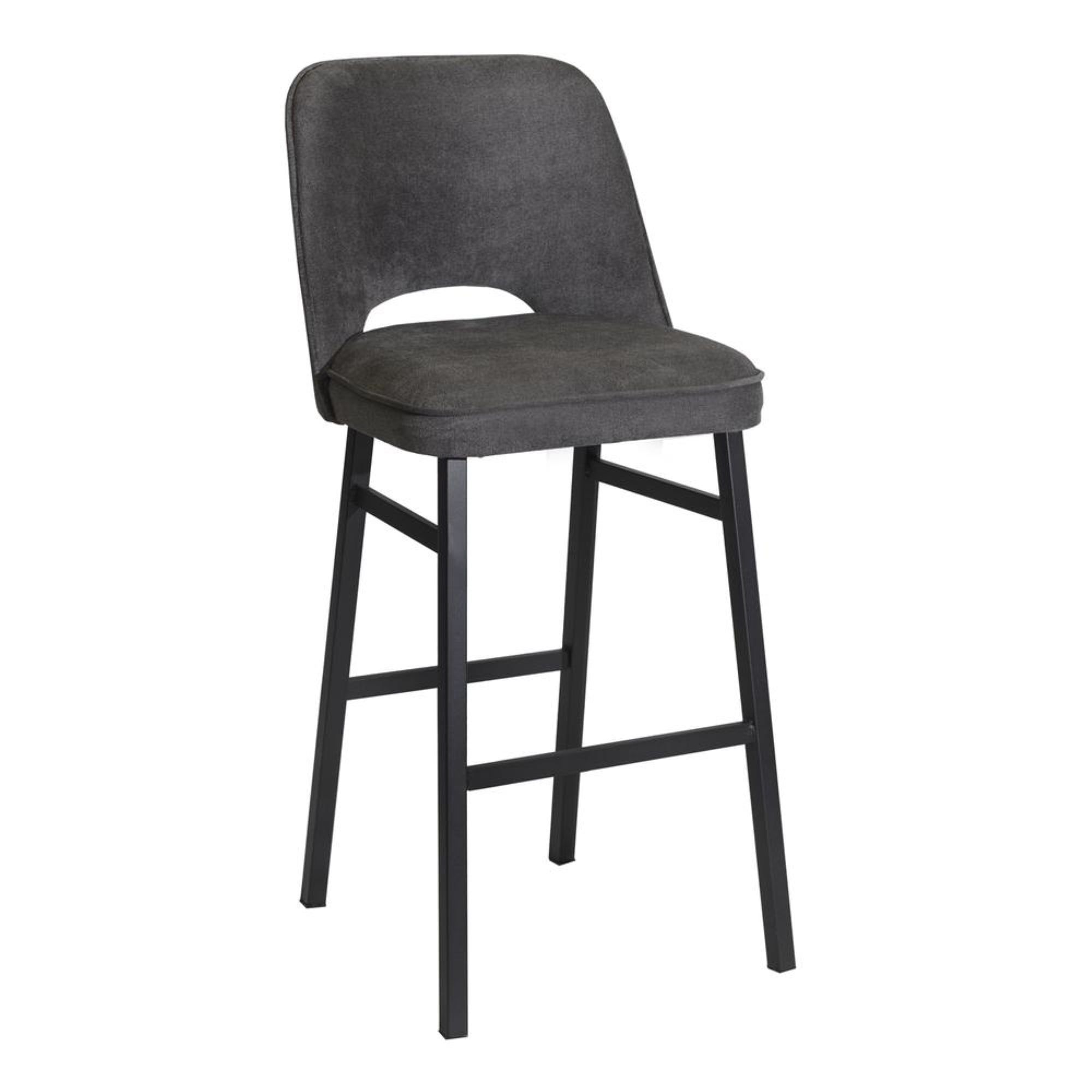 Gray Metal Mid-Century Modern Bar Stool with Upholstered Seat