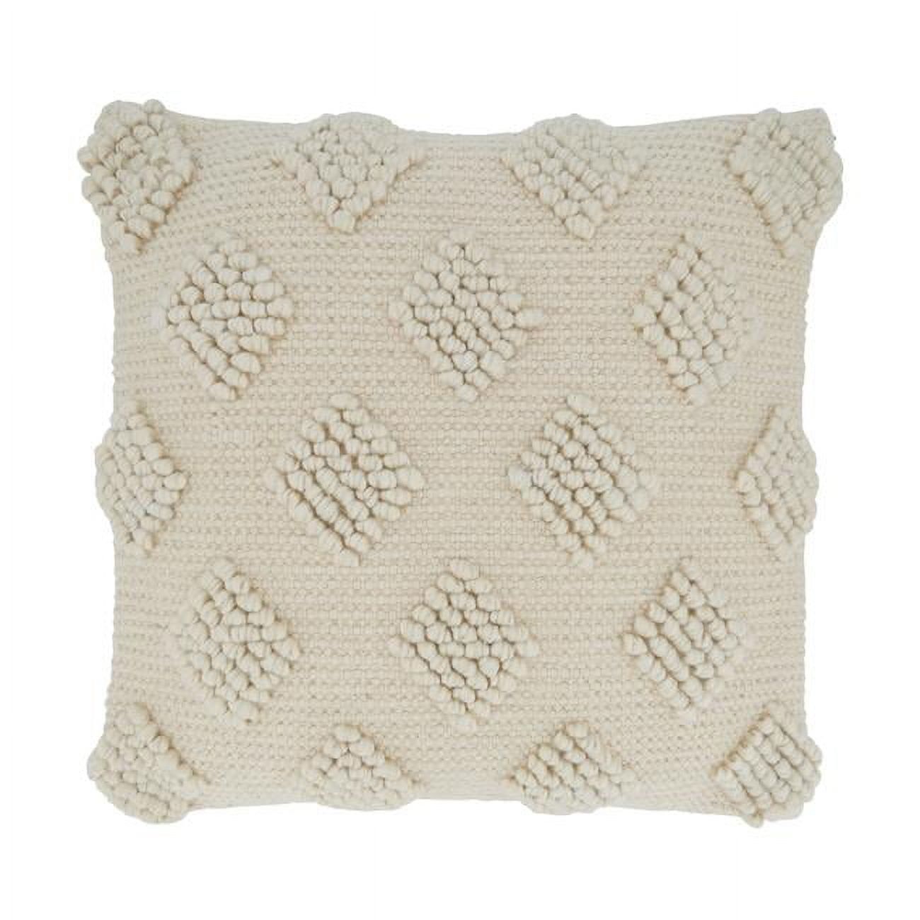 Ivory Pom Pom Diamond Square Throw Pillow with Down Filling