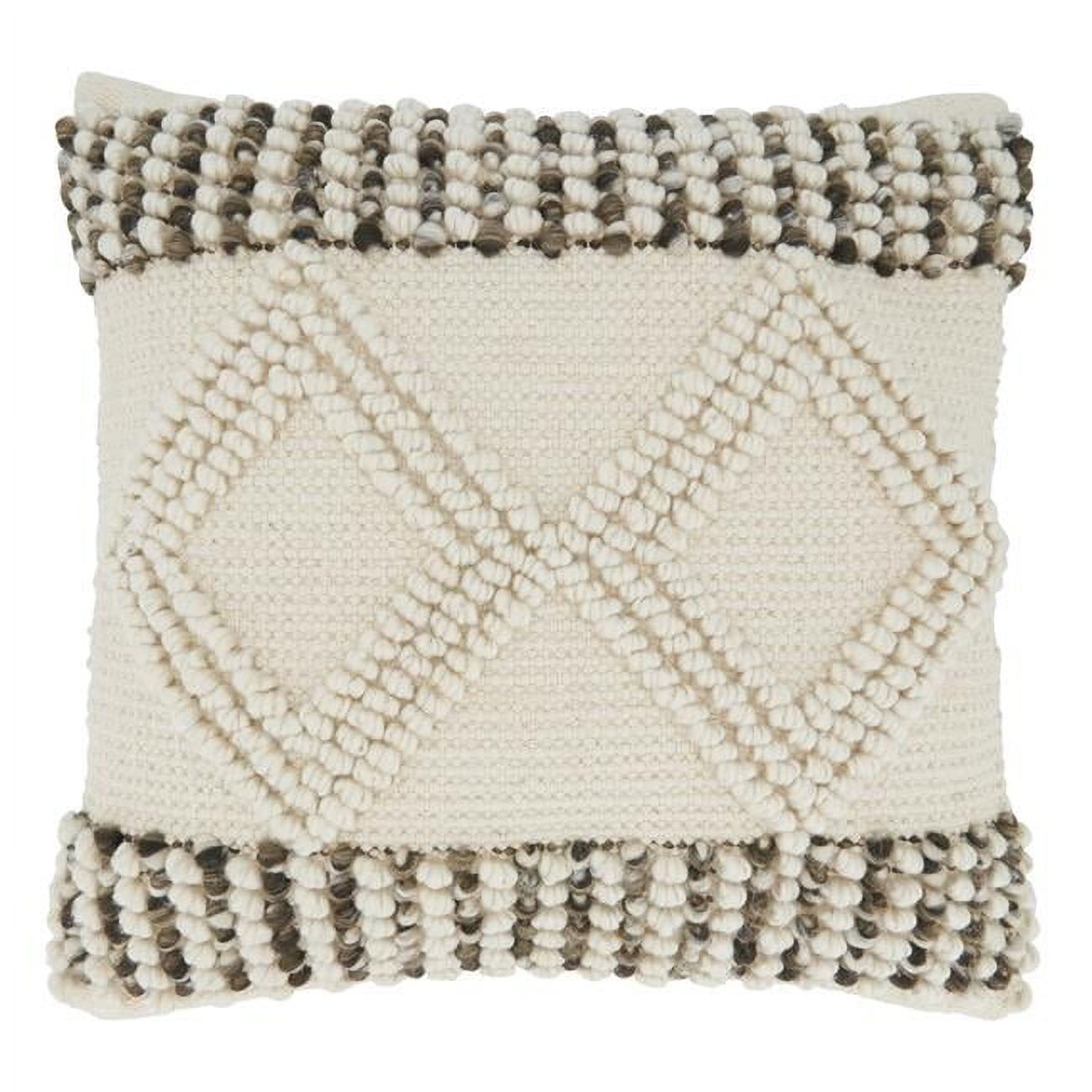 Ivory and Brown Woven Diamond Textured Square Throw Pillow