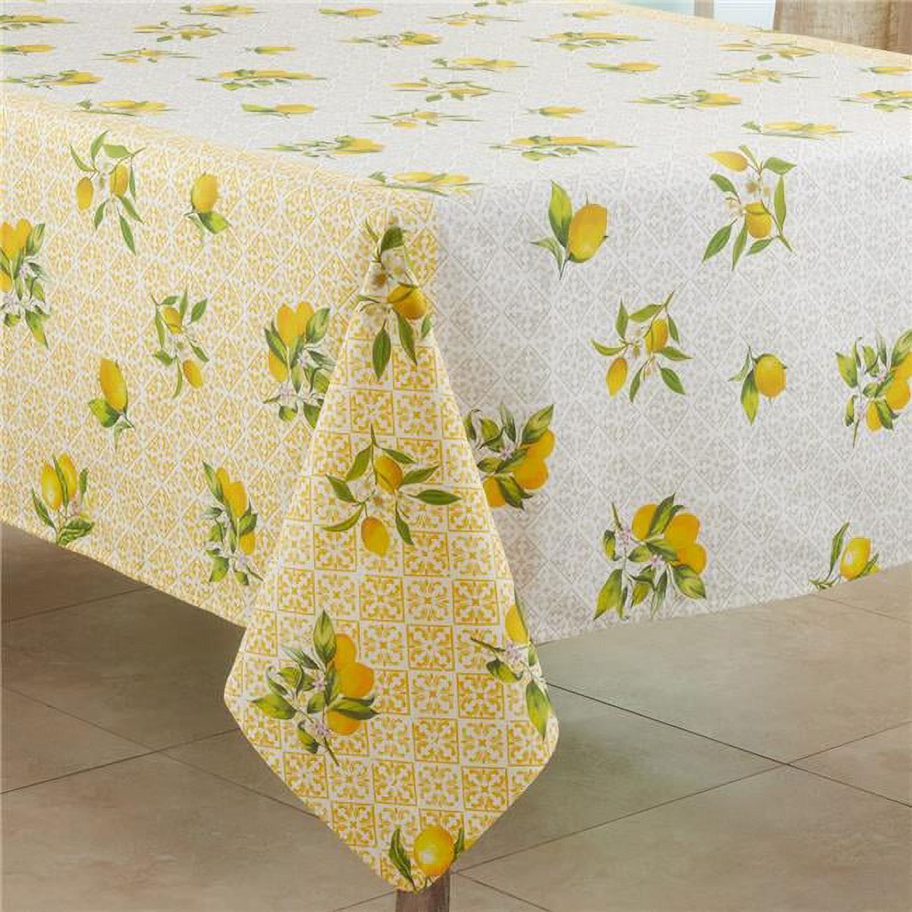 Lemon Print Yellow Cotton Square Tablecloth, 70 in