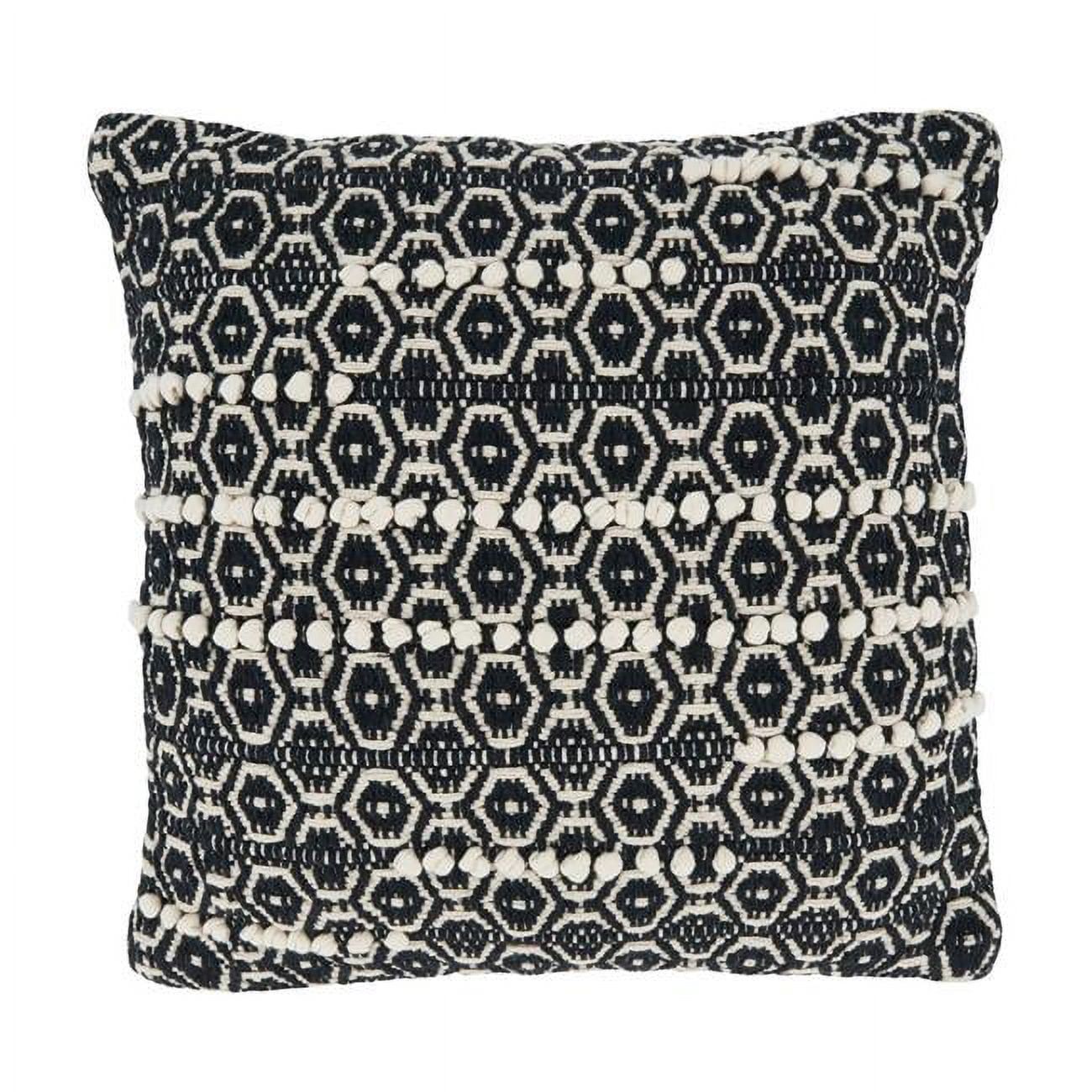 18'' Black and White Cotton Moroccan Pillow Cover