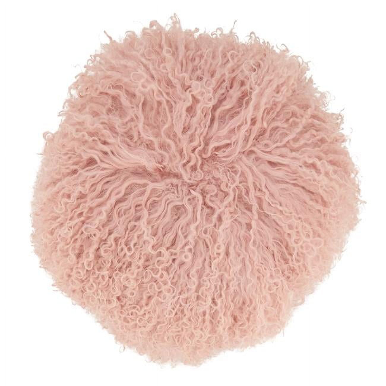 Round Rose Mongolian Lamb Fur Wool Throw Pillow