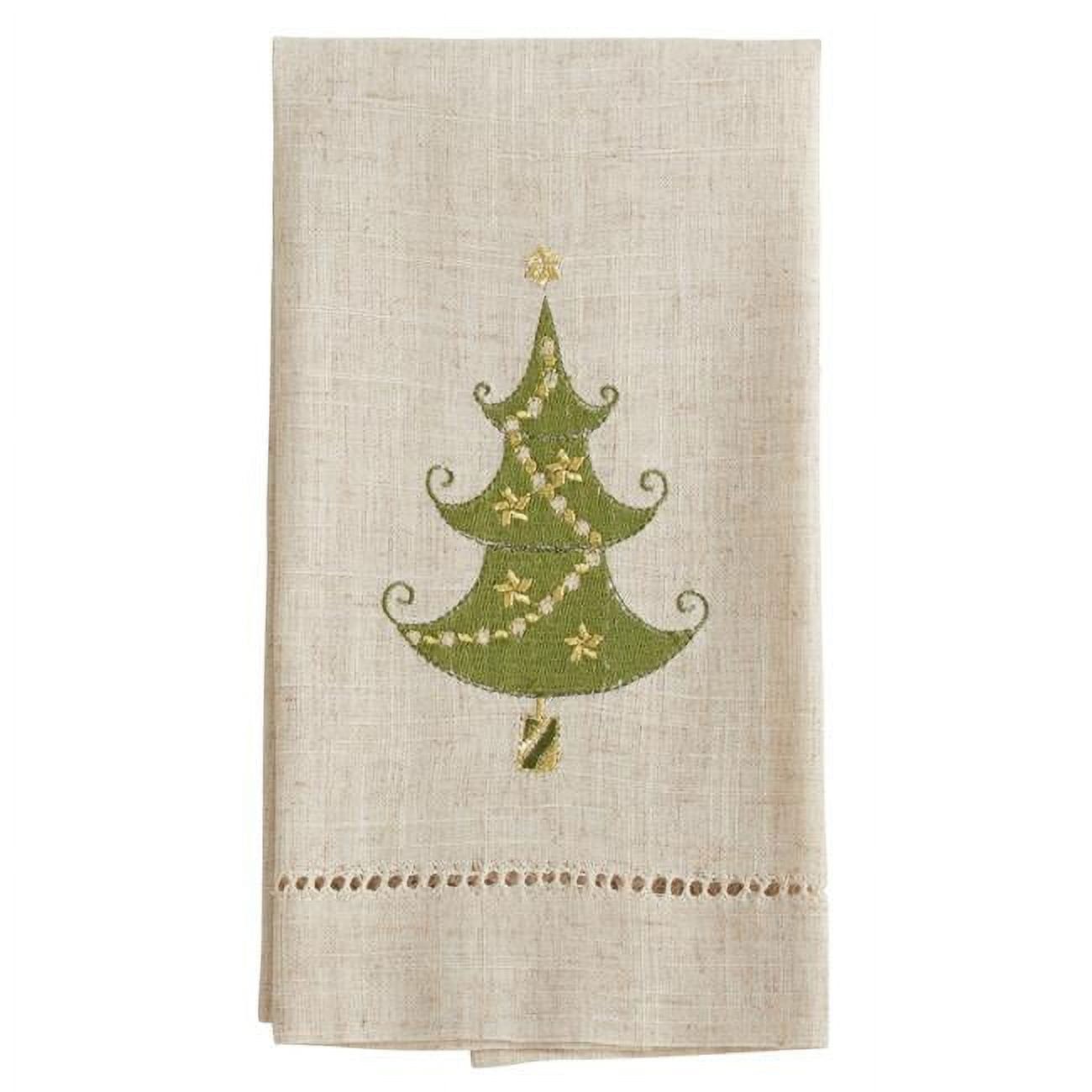 Natural Embroidered Christmas Tree Guest Towels Set of 4