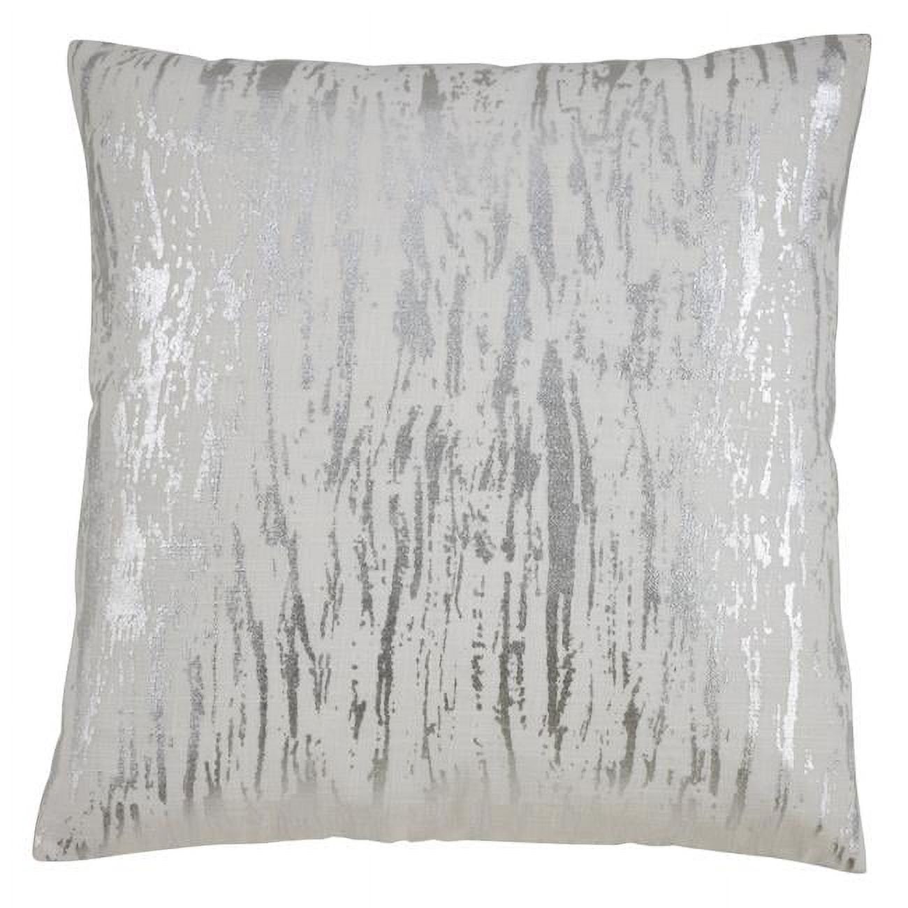 20" Square Distressed Metallic Foil Cotton Throw Pillow, Silver