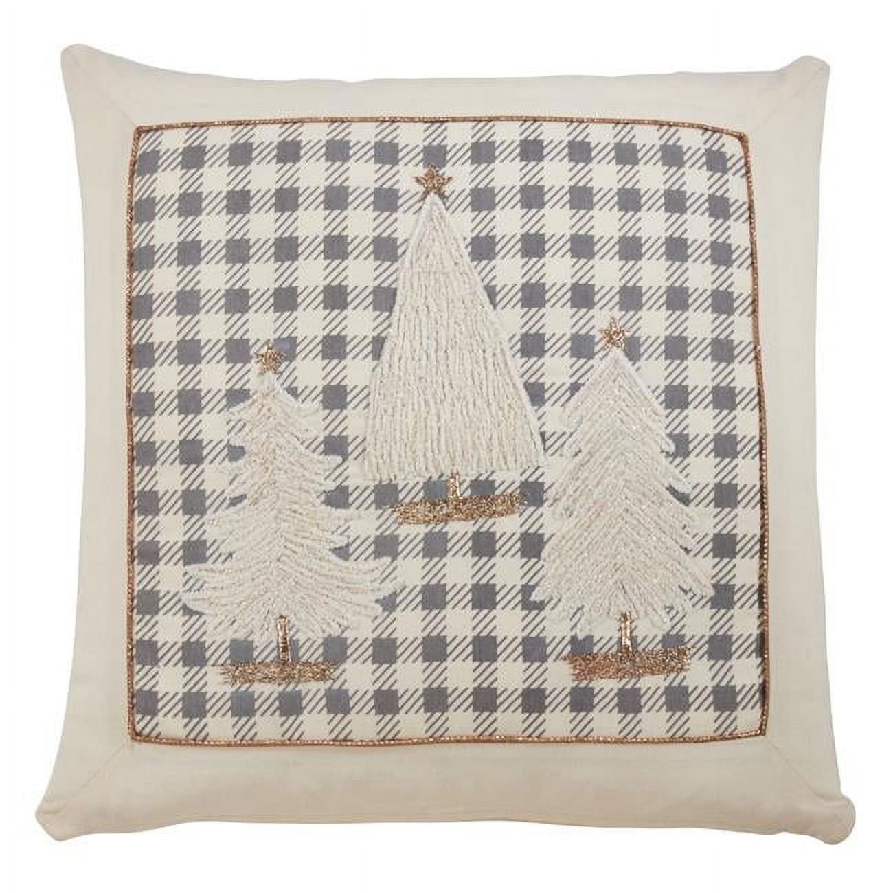 Gray Plaid Christmas Trees Cotton Pillow Cover 18"