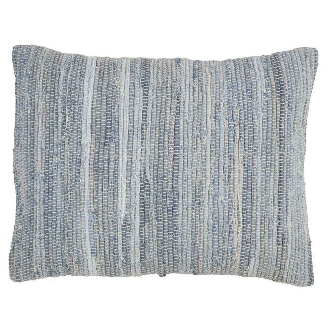 Denim Blue Cotton Chindi Rectangular Throw Pillow