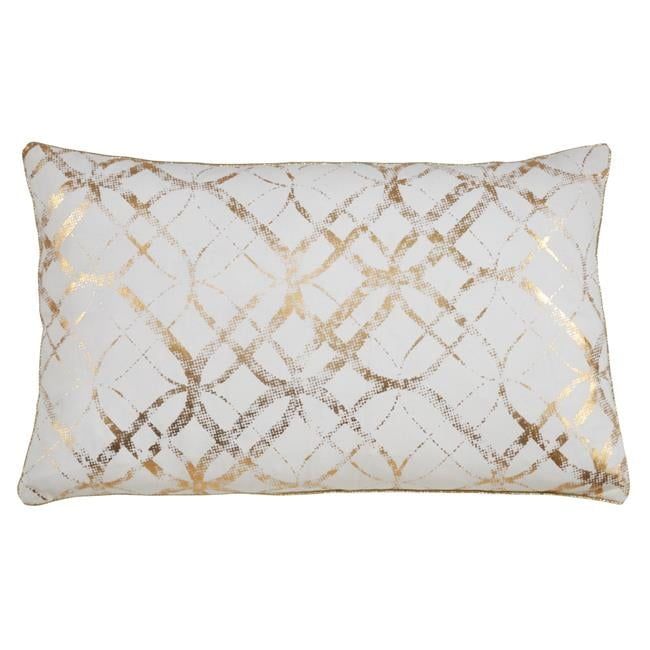 Gold Metallic Foil Print Oblong Cotton Throw Pillow