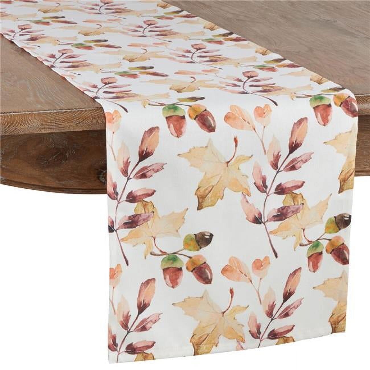 Autumn Acorn Leaves Watercolor Polyester Table Runner