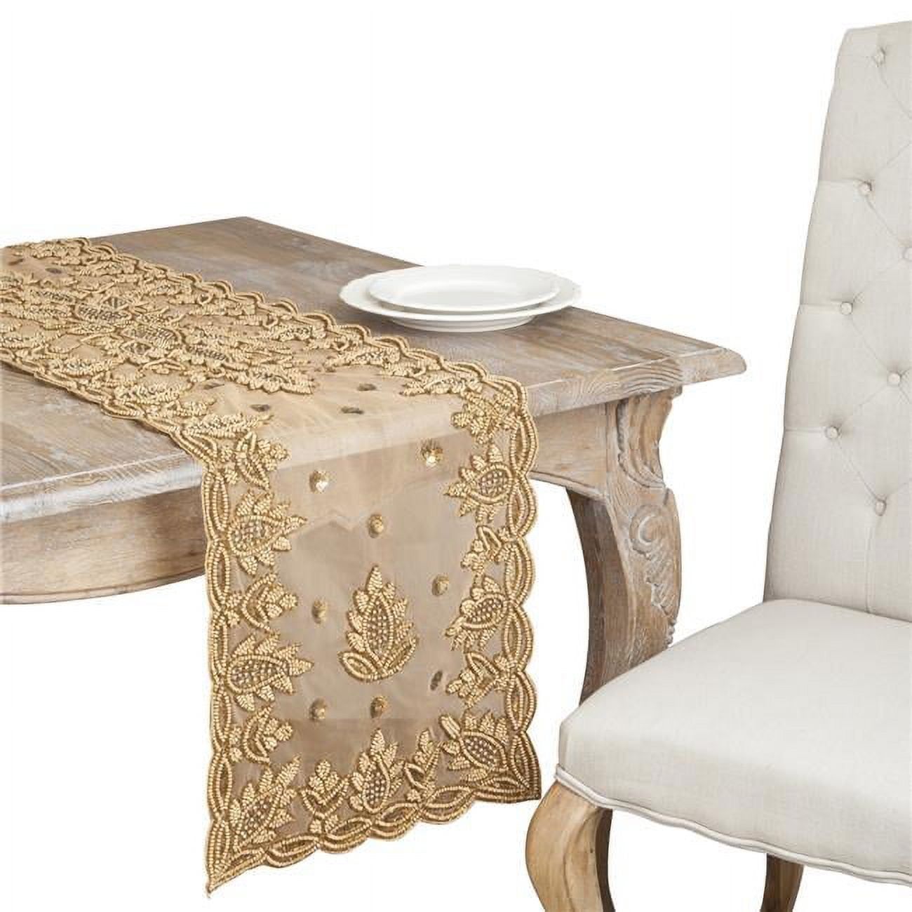 Gold Hand Beaded Semi Sheer Table Runner 16" x 72"