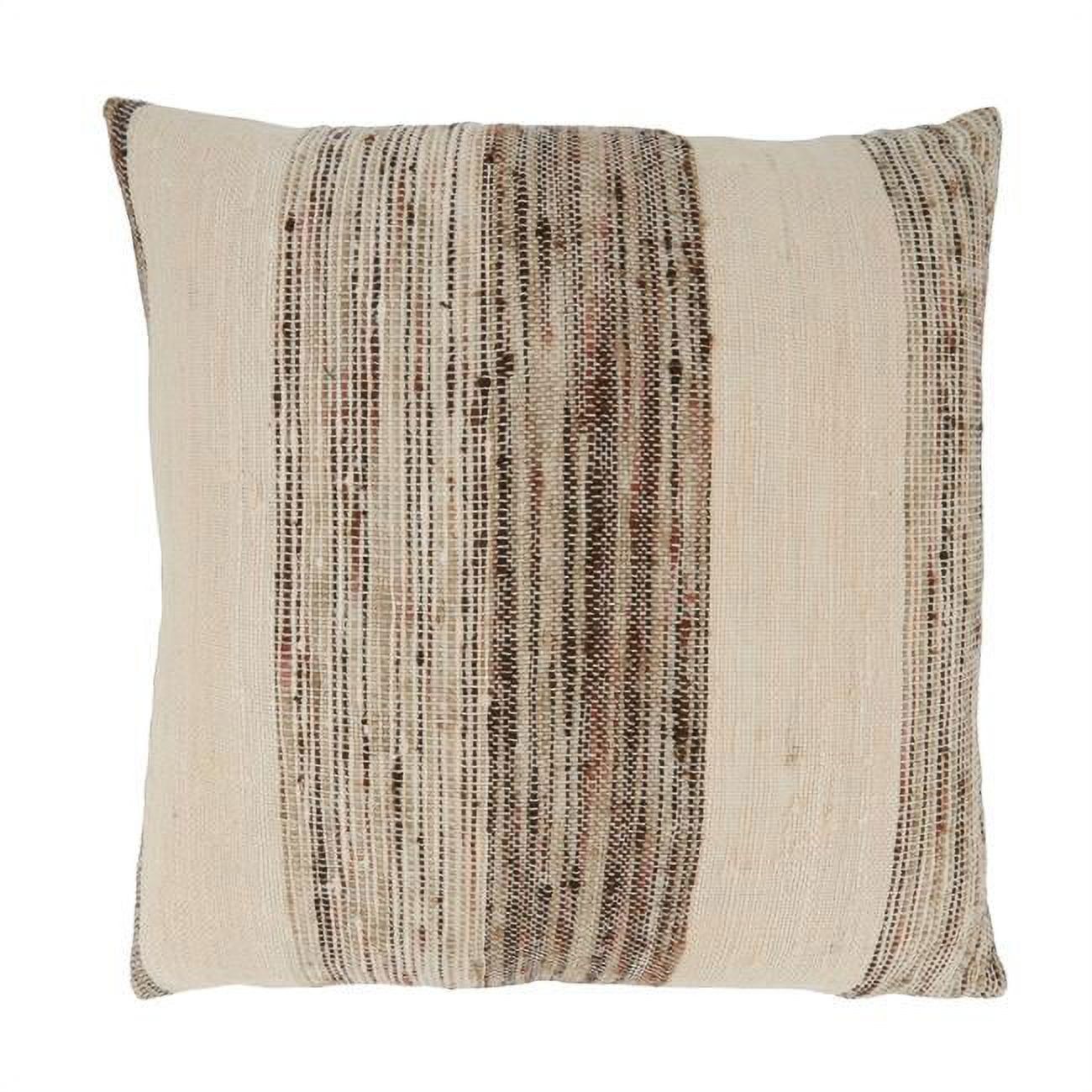 Banded Beige and Brown Cotton Square Throw Pillow