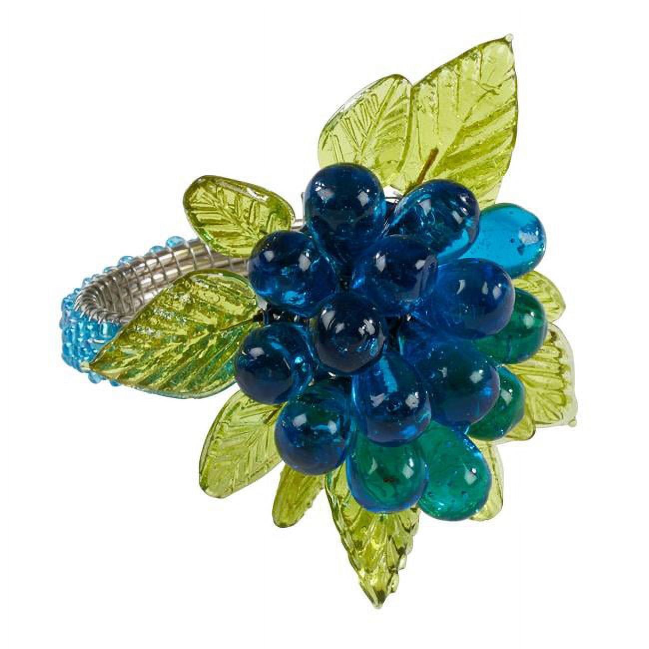 Aqua Beaded Napkin Rings with Flower and Leaves, Set of 4