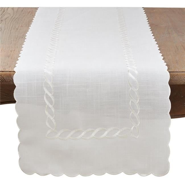 White Braided Embroidery Polyester Table Runner, 16" x 68"