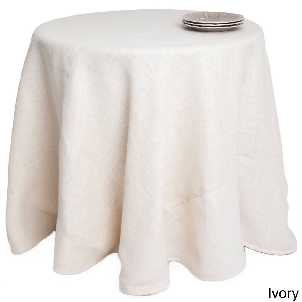 Ivory Burlap Round Fall Tablecloth, 108-Inch