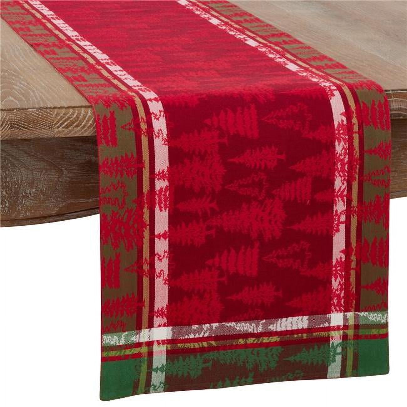 Red Green Cotton Christmas Tree Plaid Table Runner