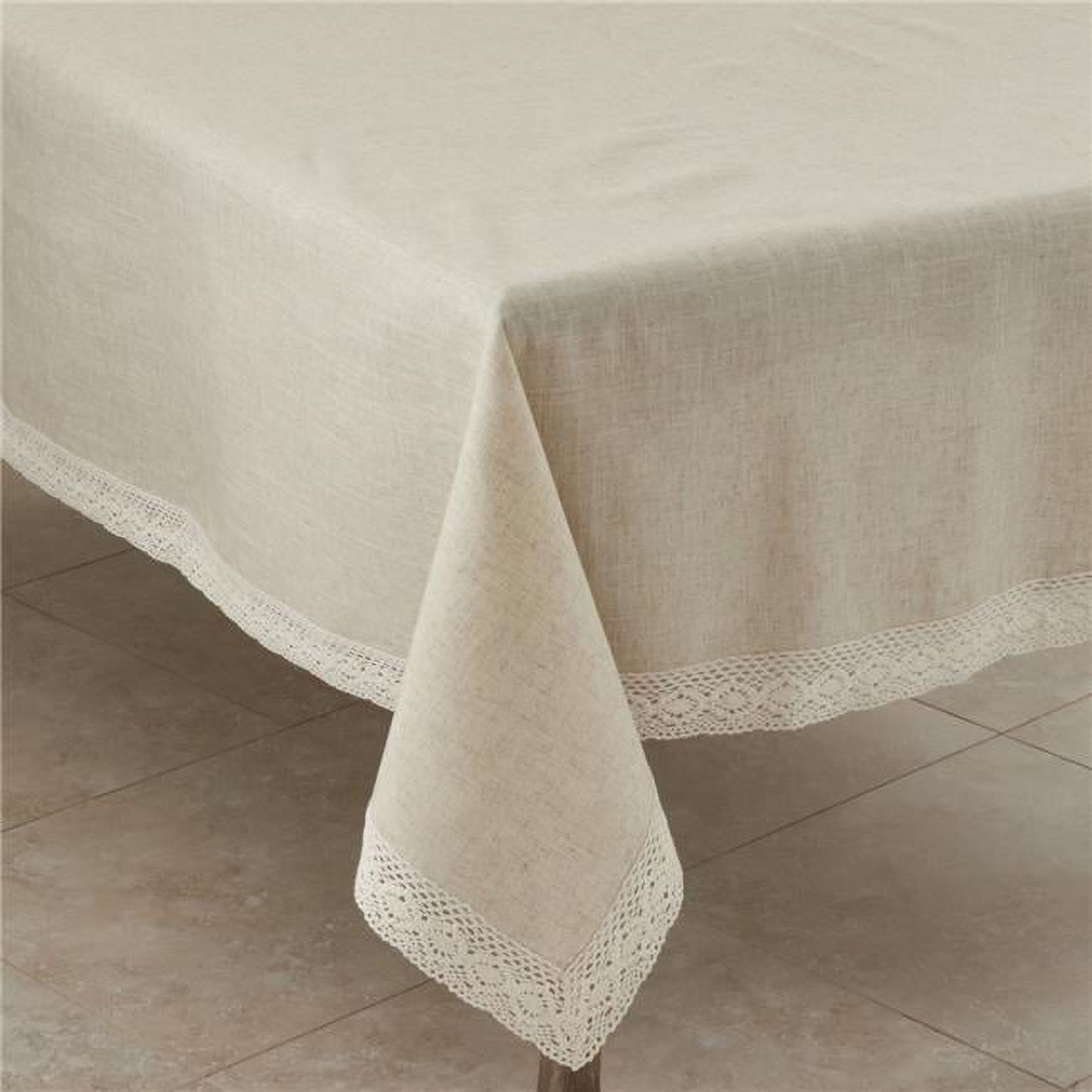 Natural Beige Lace Border 80" Square Fabric Tablecloth