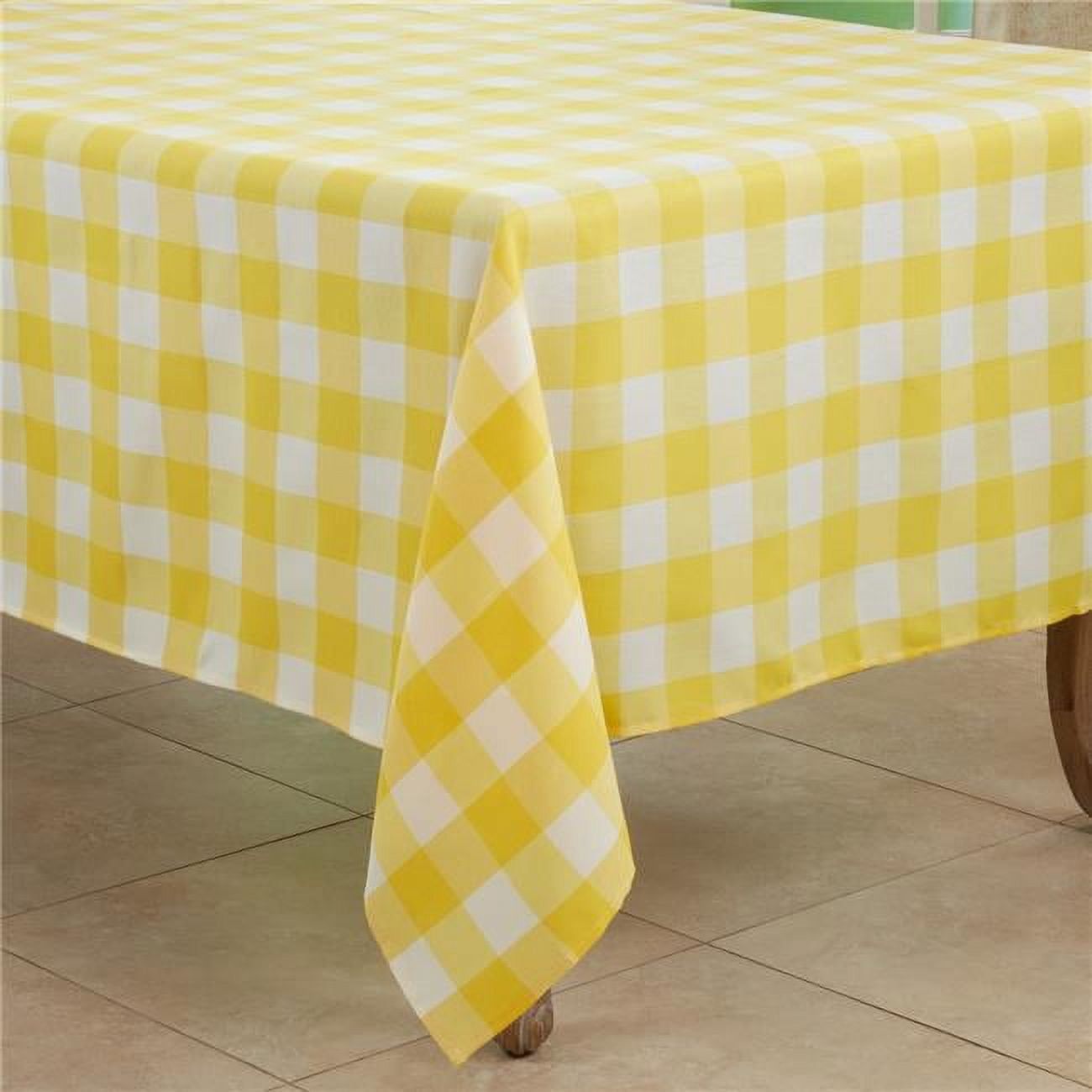 Yellow and White Plaid Cotton Blend Square Tablecloth