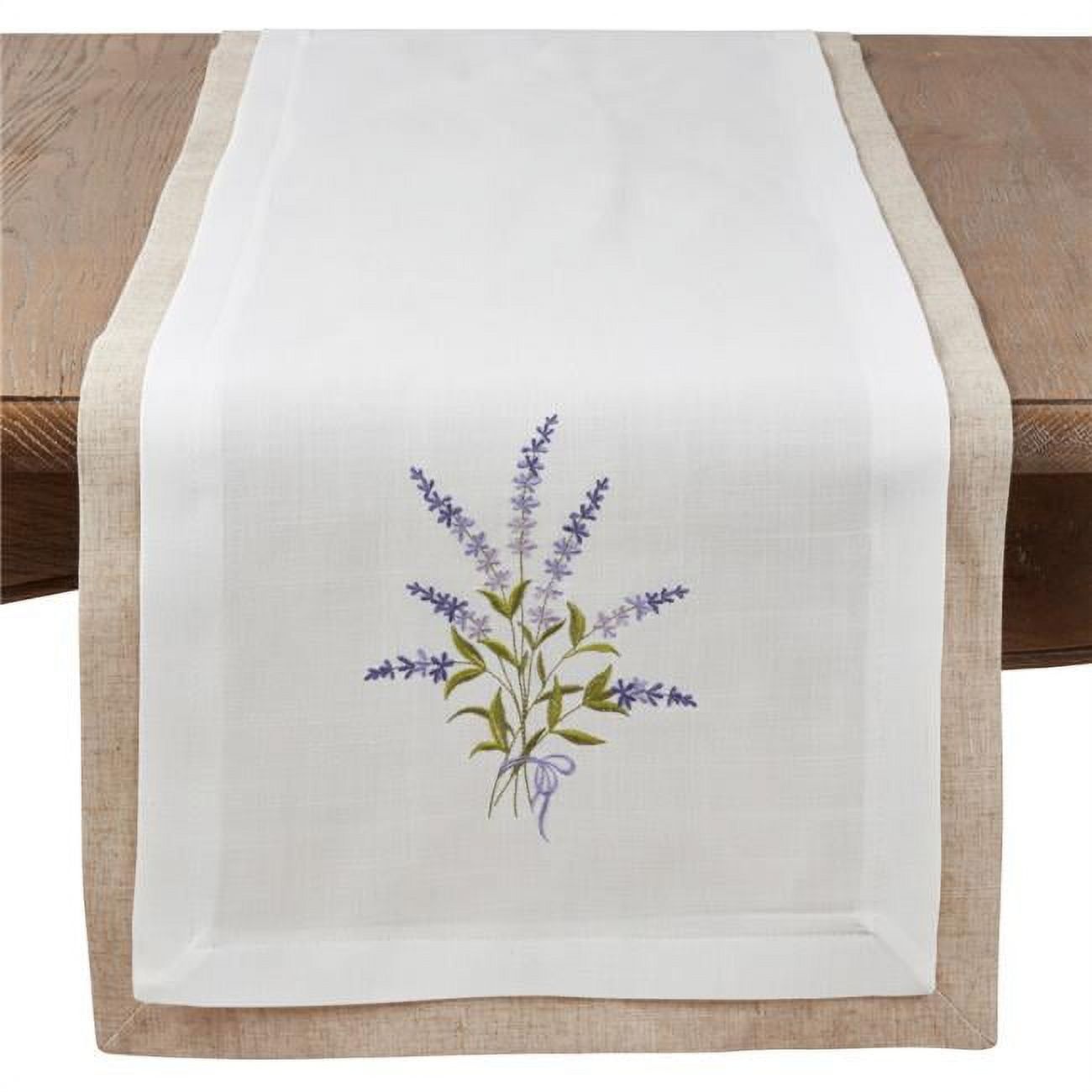 Lavender Blossom White and Beige Polyester Table Runner