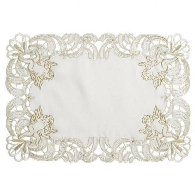 Ivory Embroidered Cupid Design Fabric Placemats, Set of 4