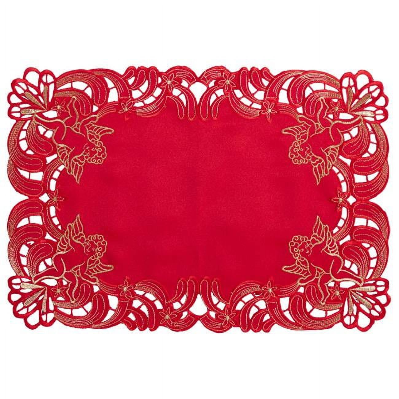 Red Embroidered Cupid Design Fabric Placemats, Set of 4