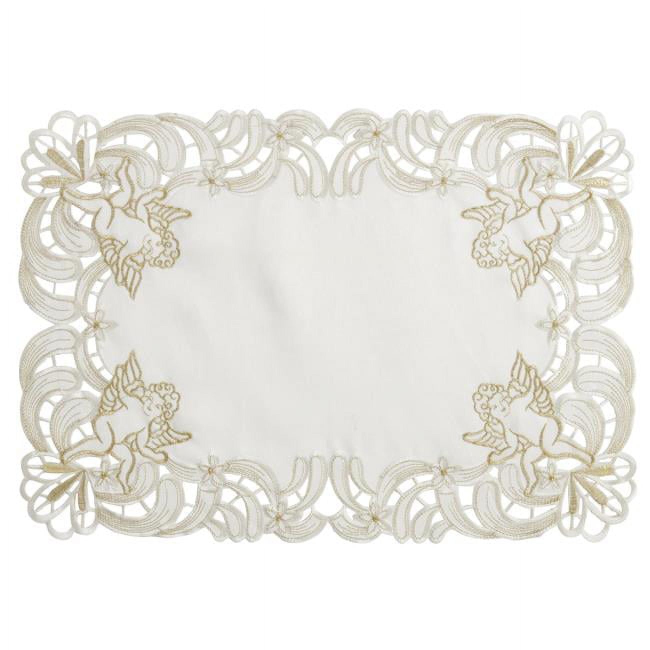 Ivory Embroidered Cupid Design Fabric Placemats, Set of 4