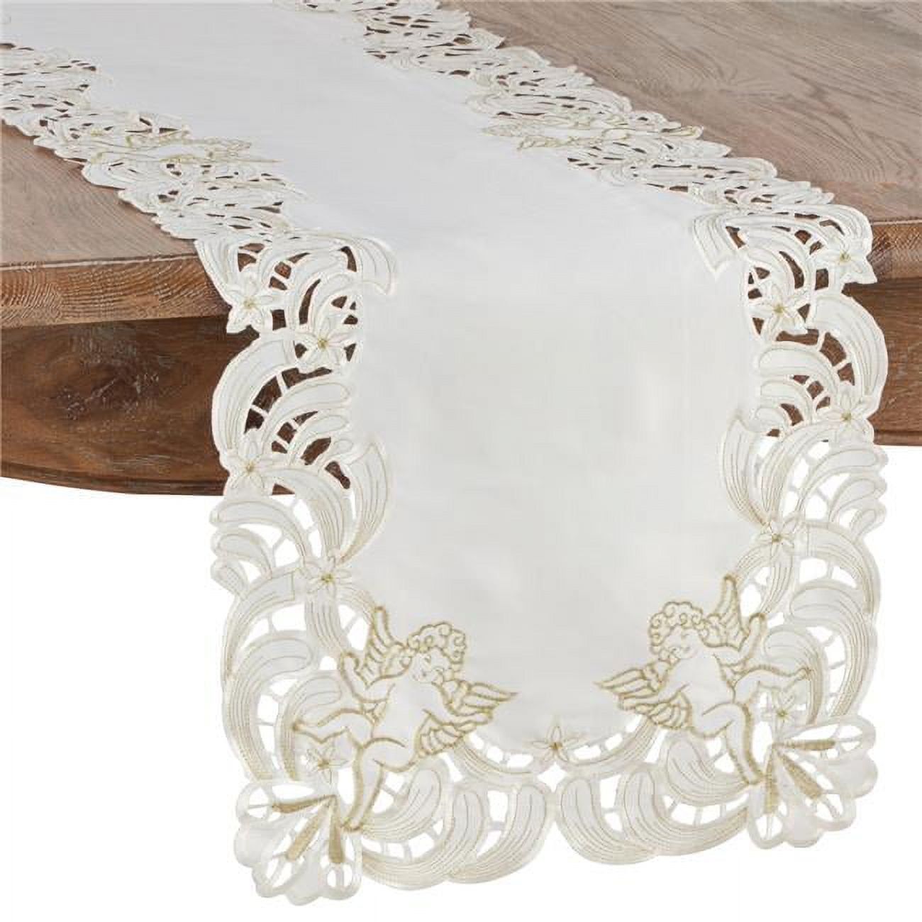 Ivory Embroidered Cupid Design Polyester Table Runner