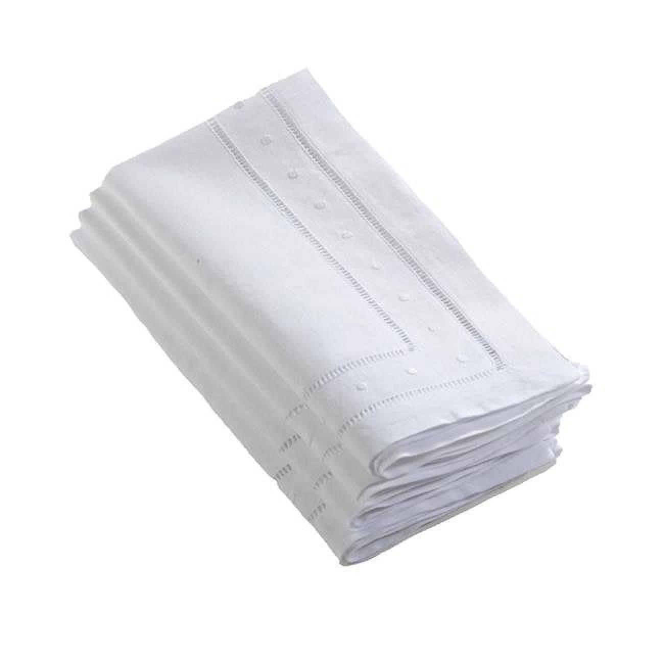 White Embroidered Hemstitched Cotton Dinner Napkins, 20" Set of 4