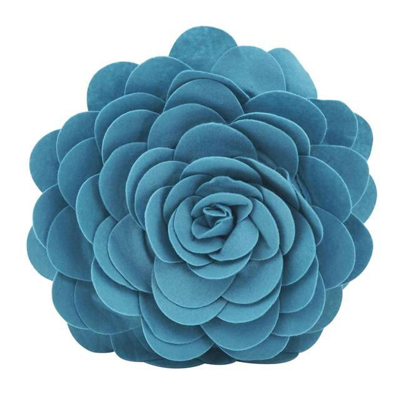 Teal Round Flower Design Polyester Throw Pillow, 16 inches