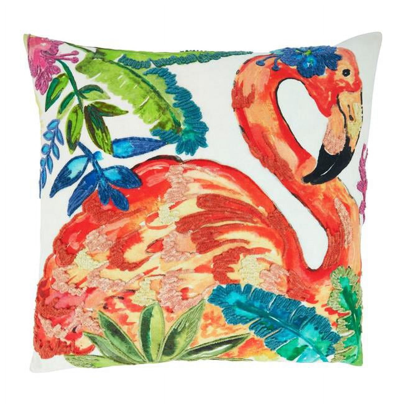 Multicolor Cotton Flamingo Design Square Throw Pillow