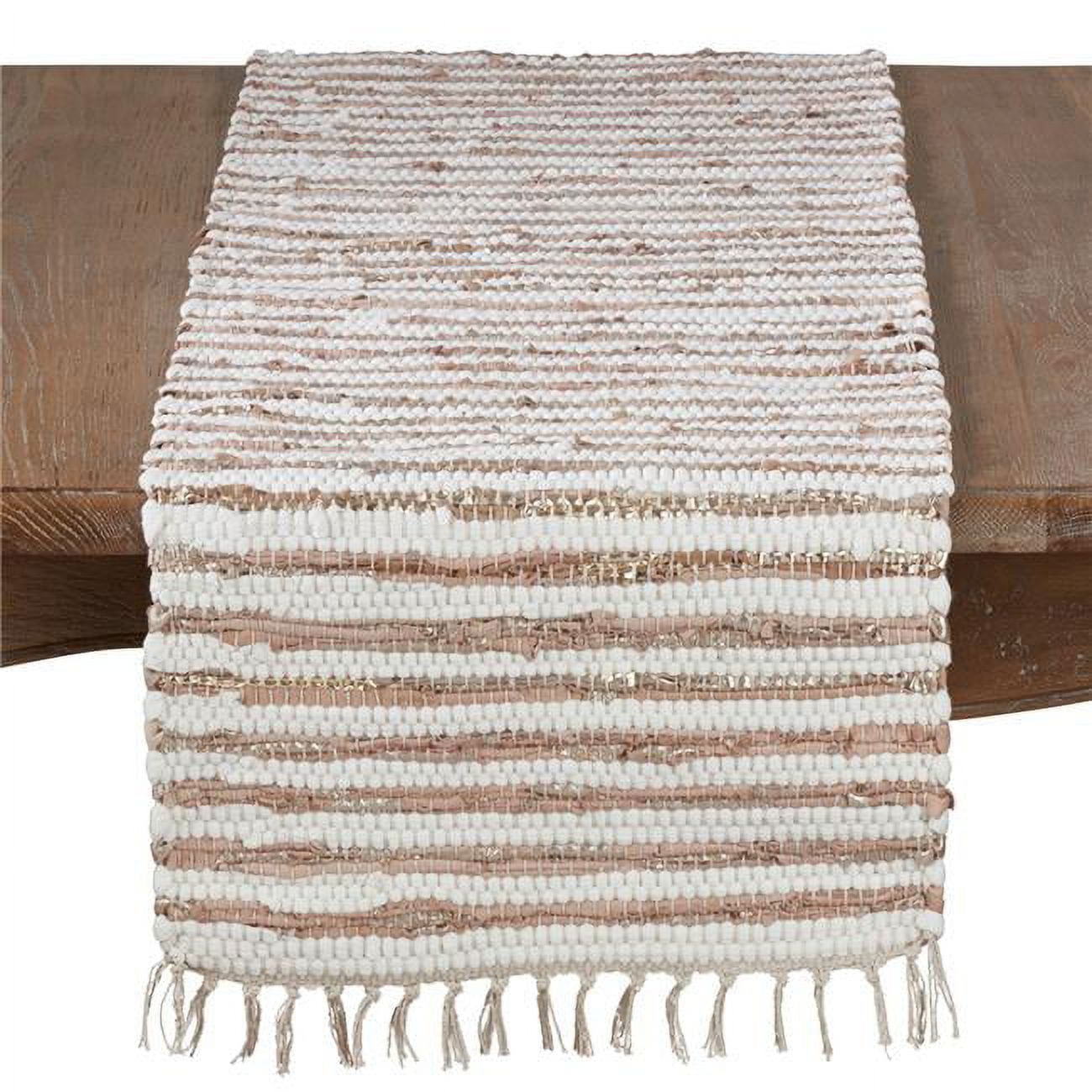 Beige and Gold Cotton Fringe Table Runner