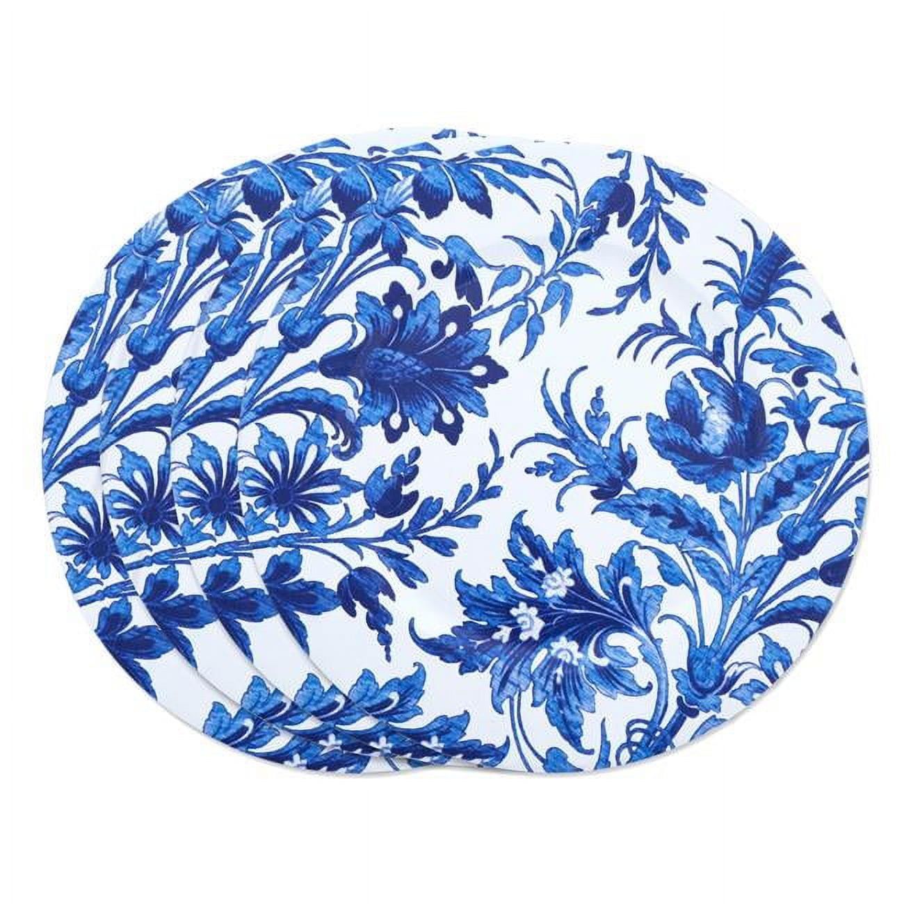 Blue and White Floral Print Plastic Charger Plates, Set of 4