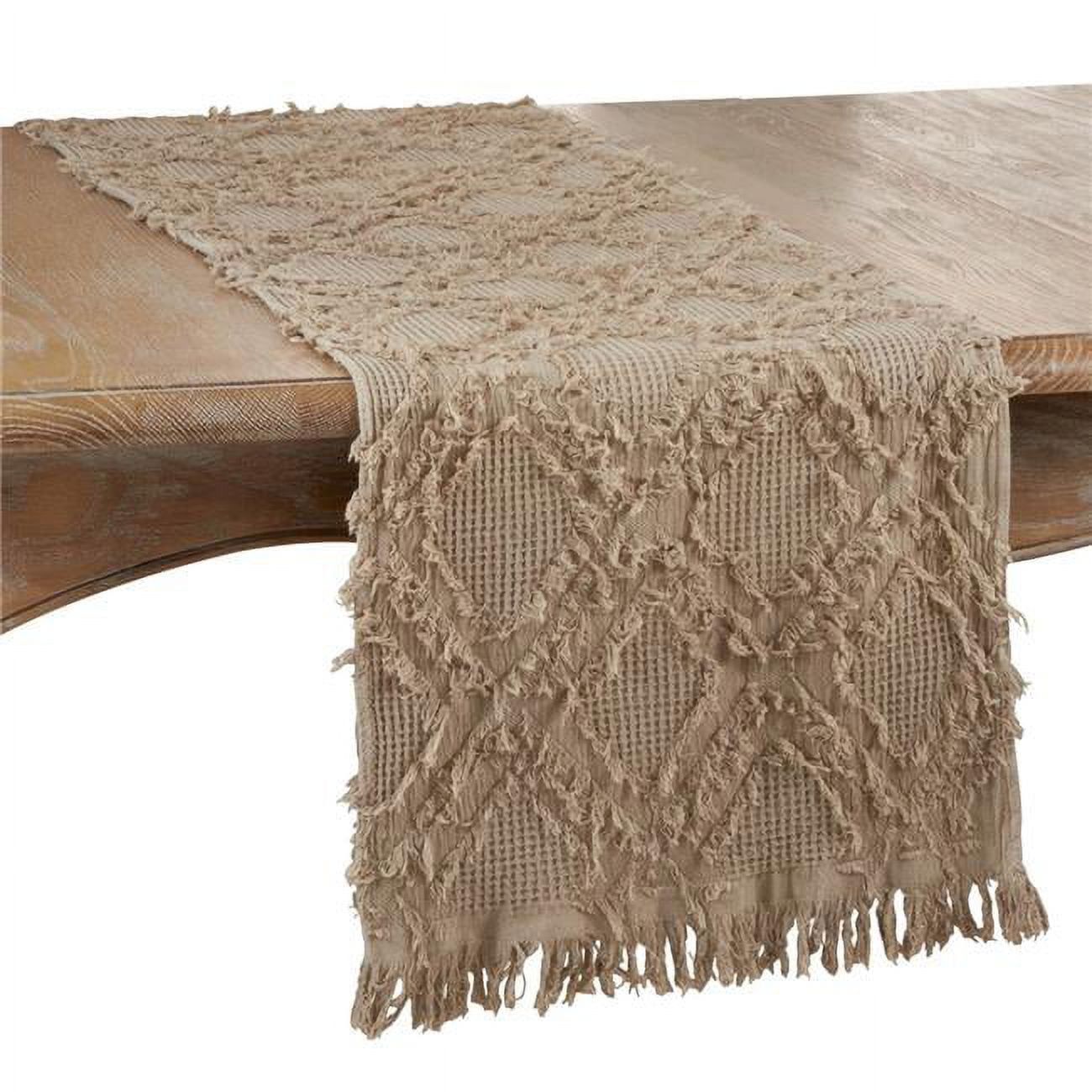 Natural Cotton Fringe Waffle Weave Table Runner