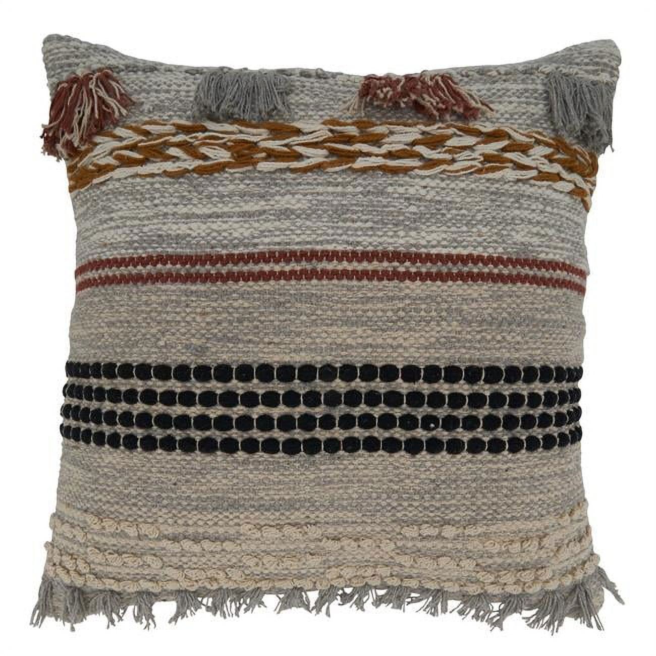 20" Multicolor Fringe Woven Cotton Square Pillow