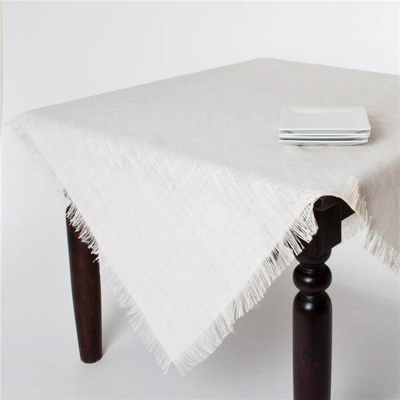 Ivory Fringed Square Jute Tablecloth