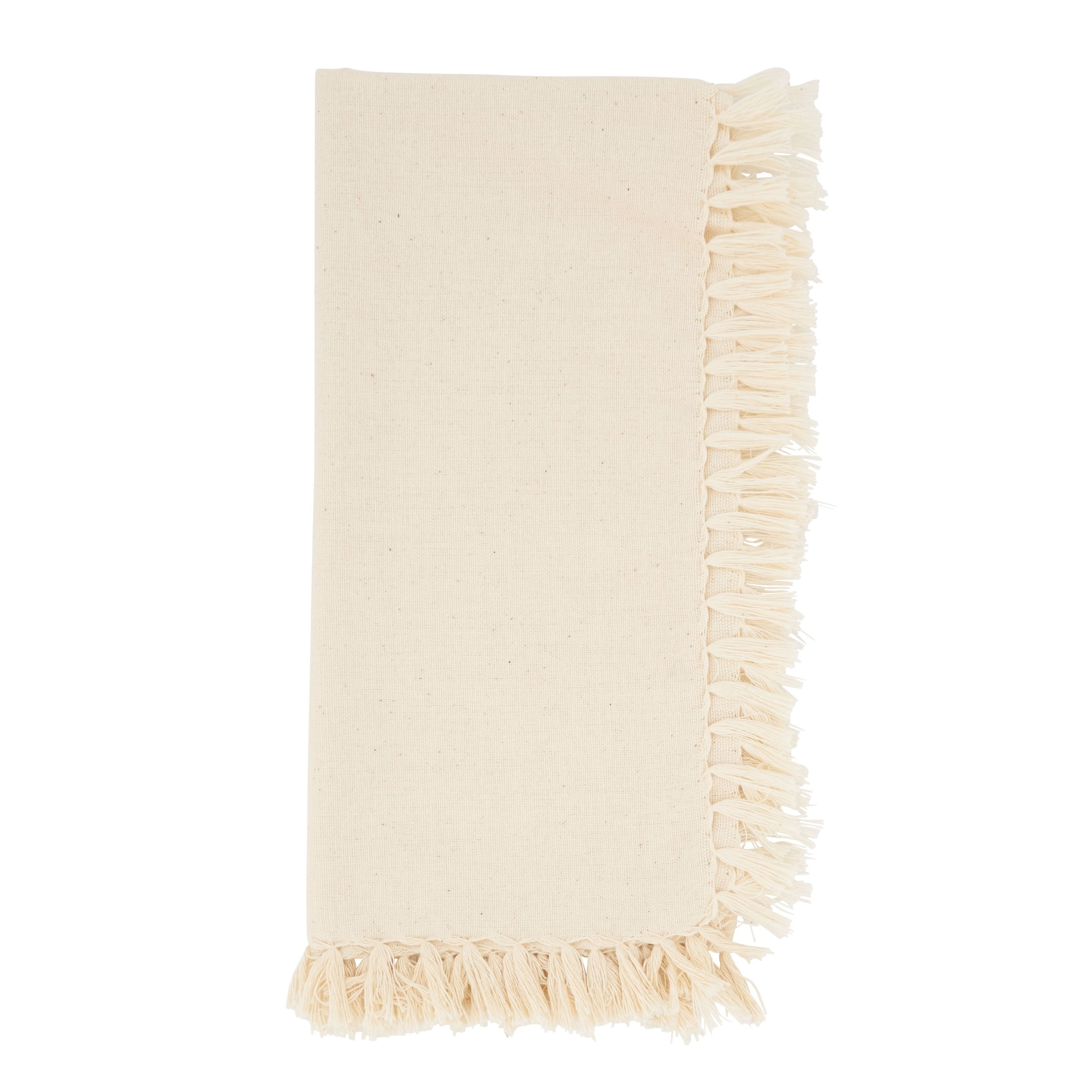 Natural Fringed Cotton Table Napkins Set of 4, 20''