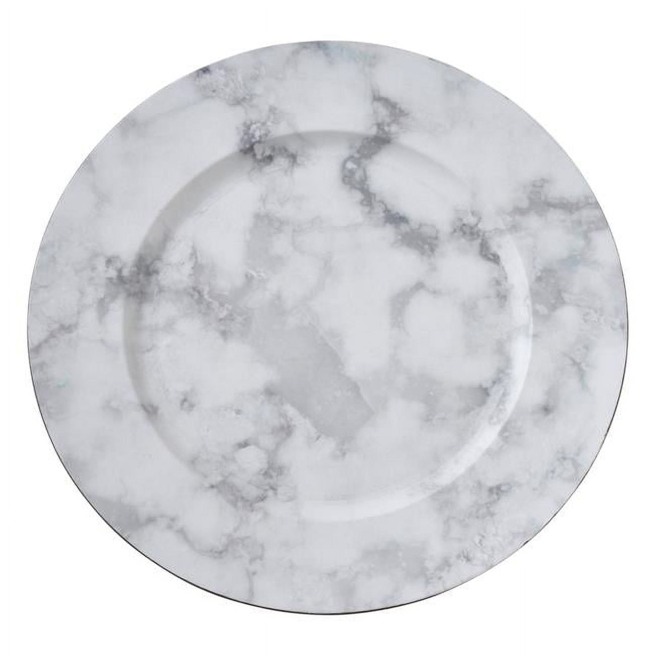 Set of 4 Grey Marble Pattern Round Plastic Table Chargers