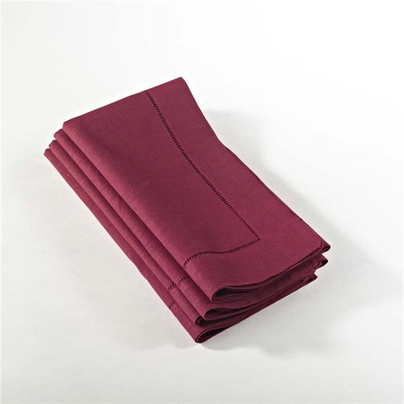 Burgundy Hemstitched Linen Cotton Dinner Napkins, Set of 4