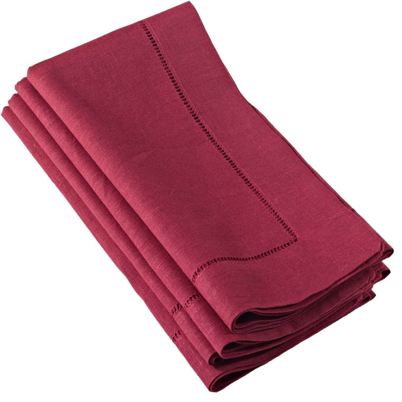 Burgundy Hemstitched Linen Cotton Dinner Napkins, Set of 4