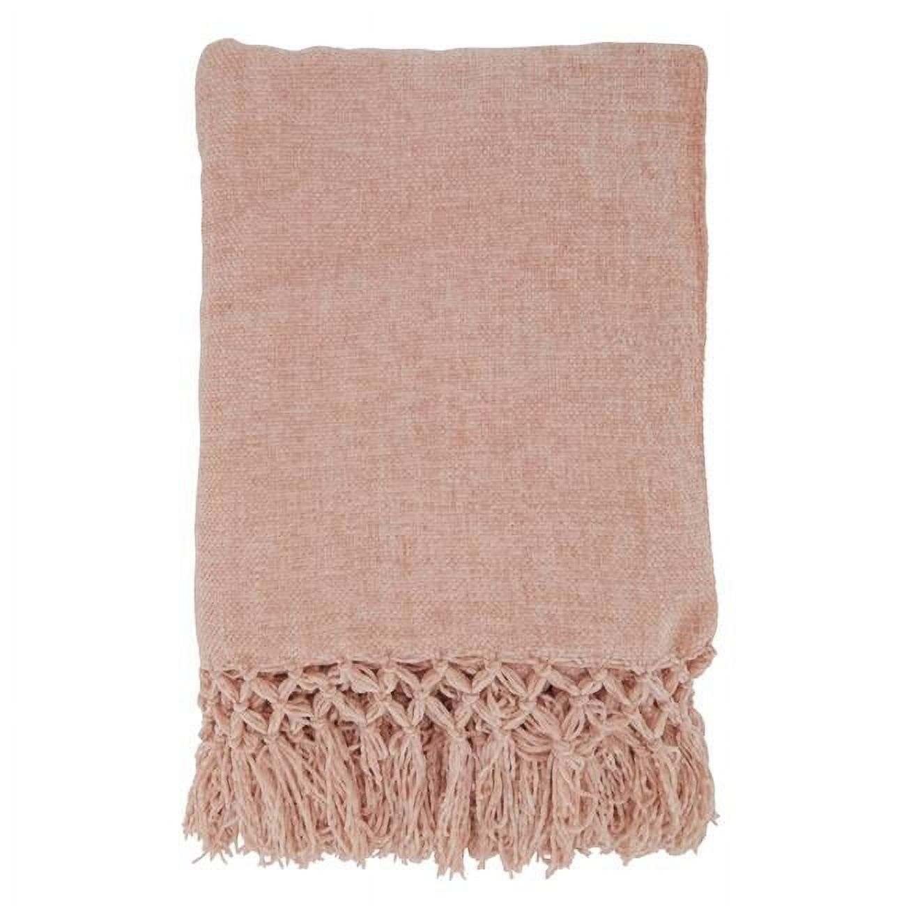 Blush Knotted Chenille Throw Blanket with Tassels