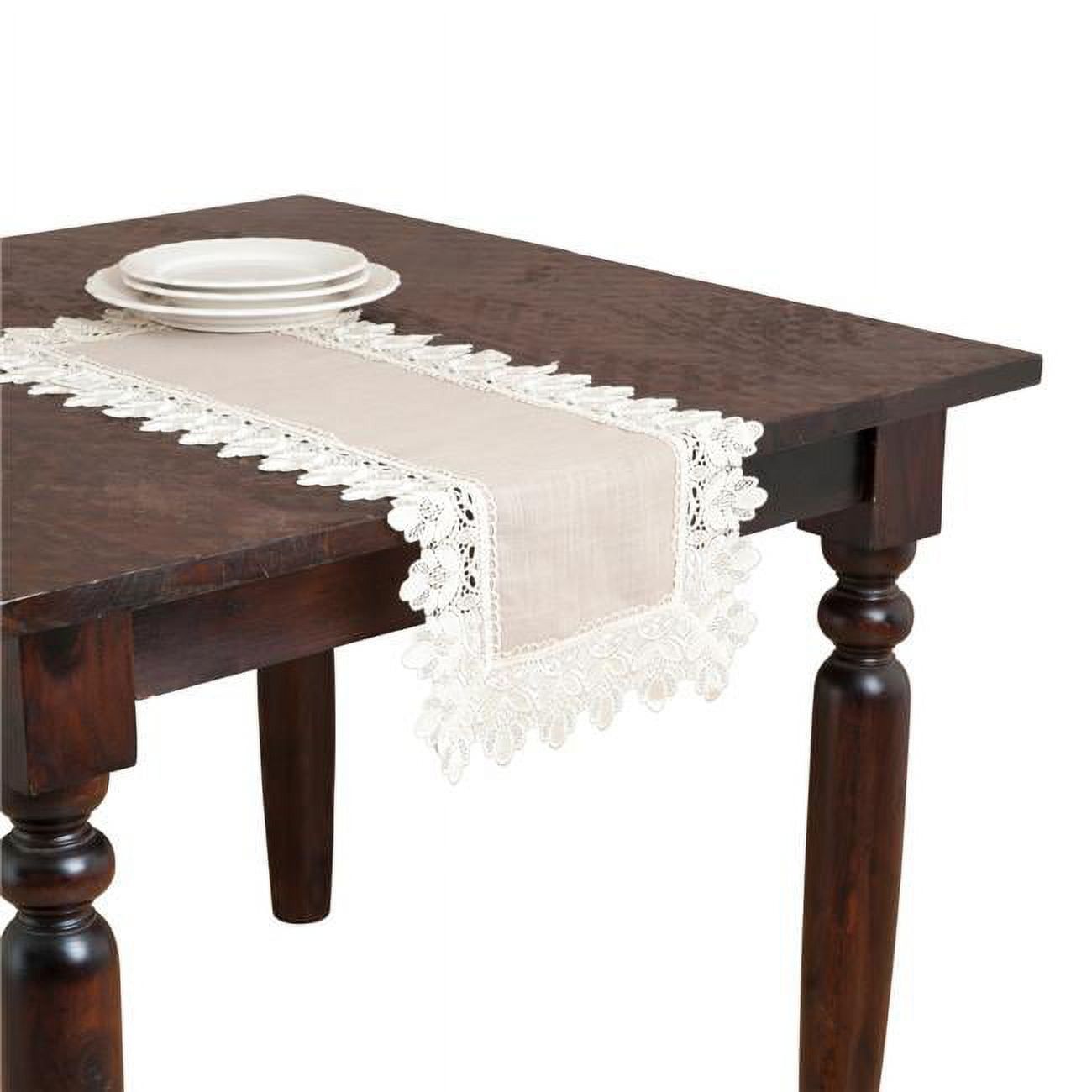 Beige Lace Trimmed Polyester Table Runner 16" x 108"