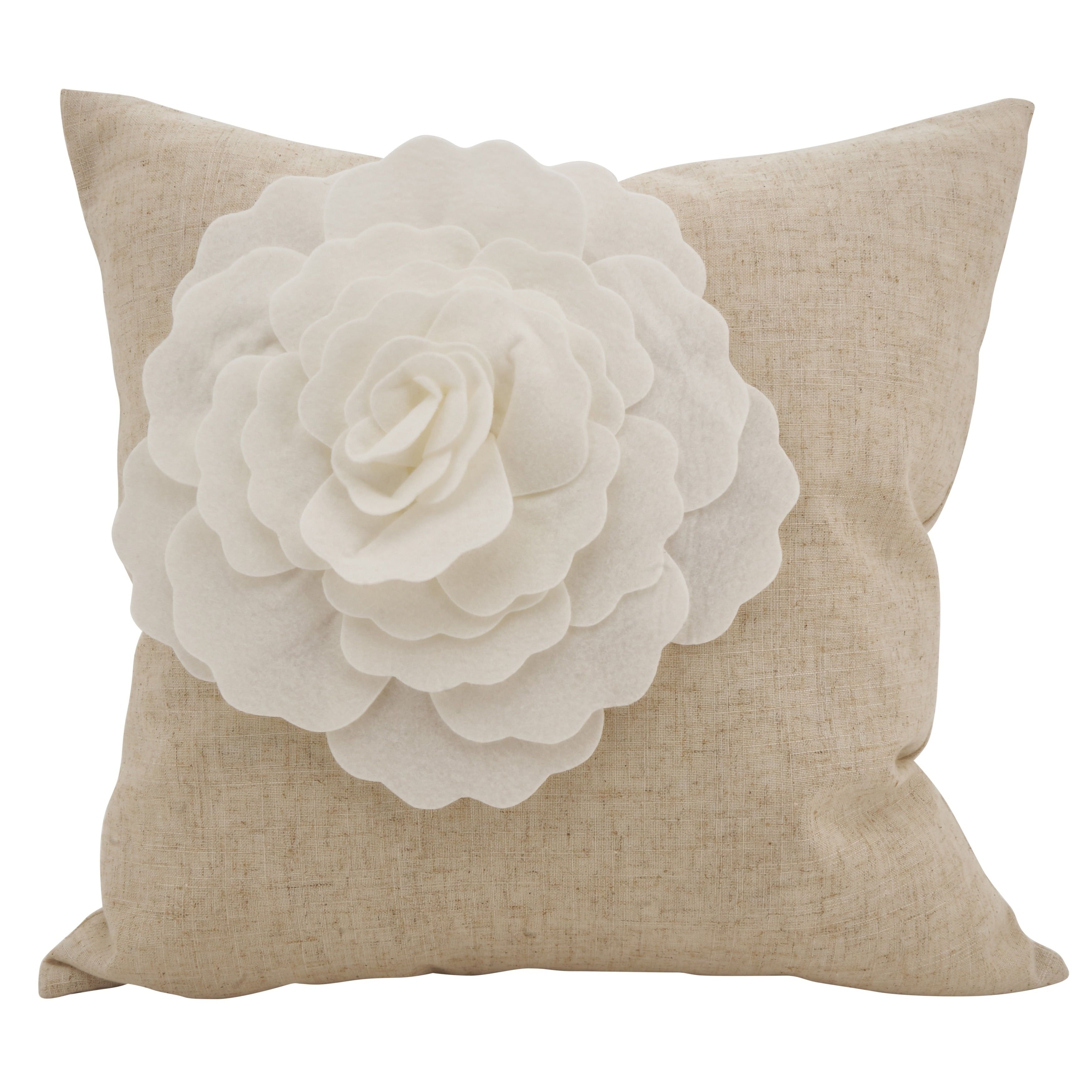 Ivory Felt Lotus Flower Throw Pillow